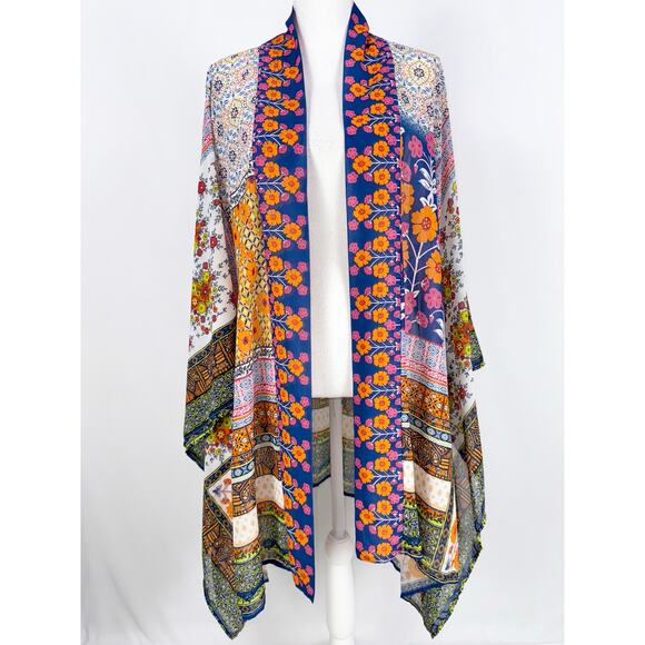 Rachel Zoe Women's Chiffon Mixed Media Bohemian Kimono Wrap Oversized - Picture 2 of 12
